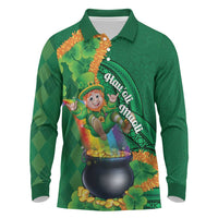 St Patrick's Day Hawaii Long Sleeve Polo Shirt Hauoli Maoli Funny Shaka Leprechaun