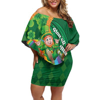 St Patrick's Day Hawaii Off Shoulder Short Dress Hauoli Maoli Funny Shaka Leprechaun
