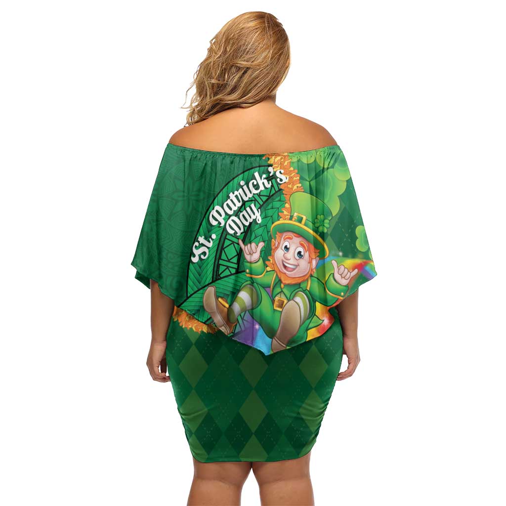 St Patrick's Day Hawaii Off Shoulder Short Dress Hauoli Maoli Funny Shaka Leprechaun