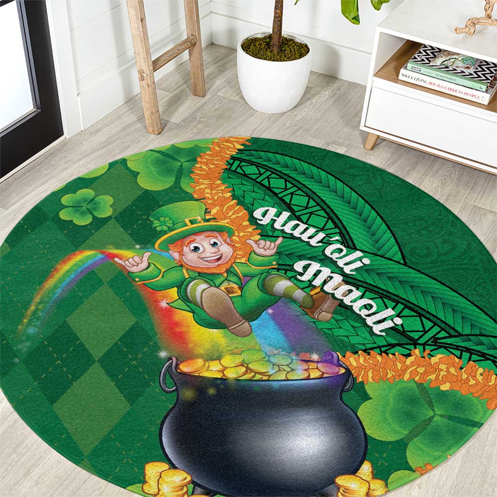 St Patrick's Day Hawaii Round Carpet Hauoli Maoli Funny Shaka Leprechaun