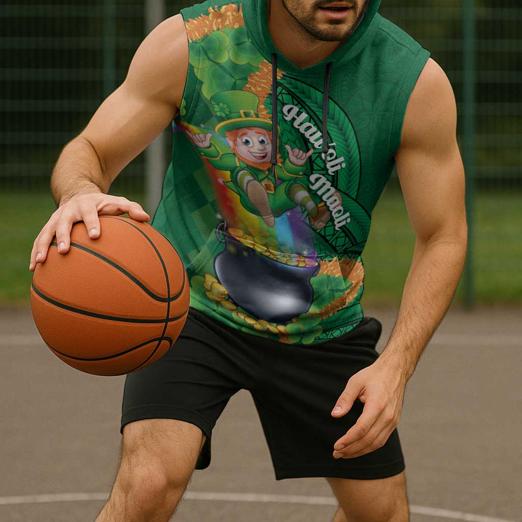 St Patrick's Day Hawaii Sleeveless Hoodie Hauoli Maoli Funny Shaka Leprechaun