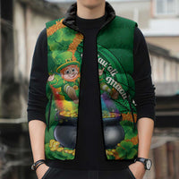 St Patrick's Day Hawaii Sleeveless Puffer Jacket Hauoli Maoli Funny Shaka Leprechaun