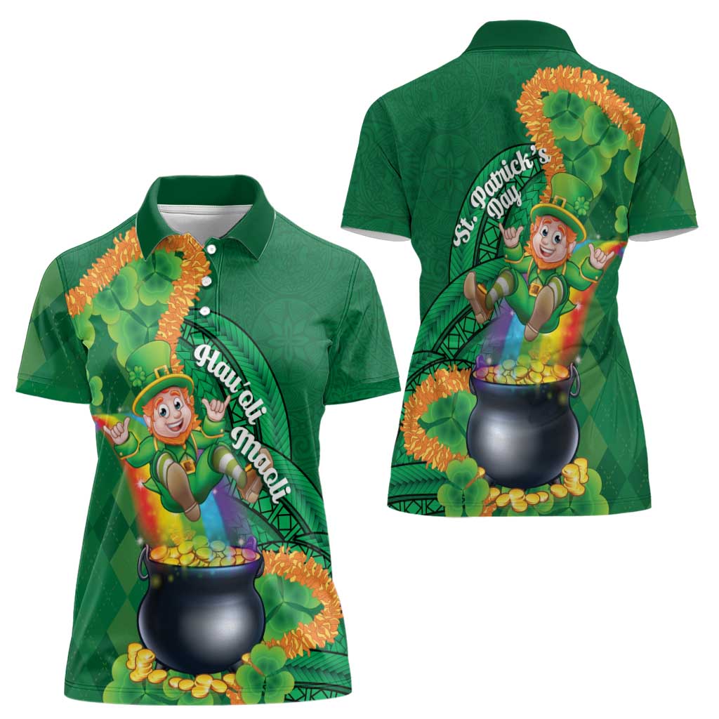 St Patrick's Day Hawaii Women Polo Shirt Hauoli Maoli Funny Shaka Leprechaun