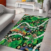 St Patrick's Day Palaka Hawaii Area Rug Kukui Nut Pikake Lei Shamrock Dabbing Leprechaun