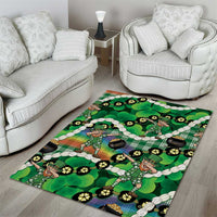 St Patrick's Day Palaka Hawaii Area Rug Kukui Nut Pikake Lei Shamrock Dabbing Leprechaun