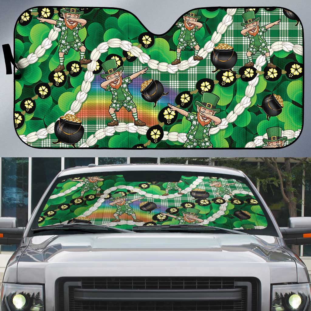 St Patrick's Day Palaka Hawaii Auto Sun Shade Kukui Nut Pikake Lei Shamrock Dabbing Leprechaun