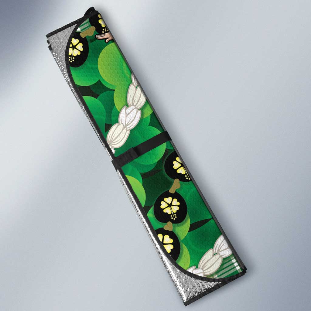 St Patrick's Day Palaka Hawaii Auto Sun Shade Kukui Nut Pikake Lei Shamrock Dabbing Leprechaun