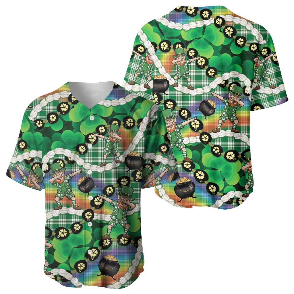 St Patrick's Day Palaka Hawaii Baseball Jersey Kukui Nut Pikake Lei Shamrock Dabbing Leprechaun