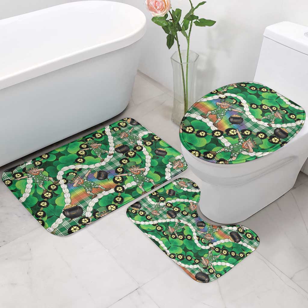 St Patrick's Day Palaka Hawaii Bathroom Set Kukui Nut Pikake Lei Shamrock Dabbing Leprechaun