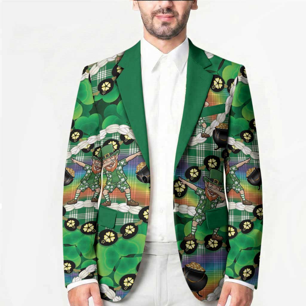 St Patrick's Day Palaka Hawaii Blazer Kukui Nut Pikake Lei Shamrock Dabbing Leprechaun