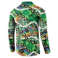 St Patrick's Day Palaka Hawaii Button Sweatshirt Kukui Nut Pikake Lei Shamrock Dabbing Leprechaun