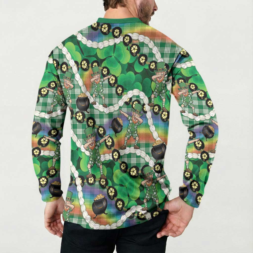 St Patrick's Day Palaka Hawaii Button Sweatshirt Kukui Nut Pikake Lei Shamrock Dabbing Leprechaun