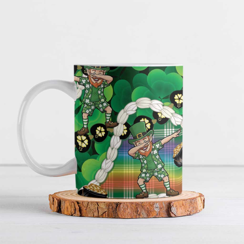 St Patrick's Day Palaka Hawaii Ceramic Mug Kukui Nut Pikake Lei Shamrock Dabbing Leprechaun