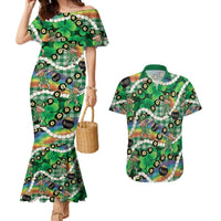 St Patrick's Day Palaka Hawaii Couples Matching Mermaid Dress and Hawaiian Shirt Kukui Nut Pikake Lei Shamrock Dabbing Leprechaun