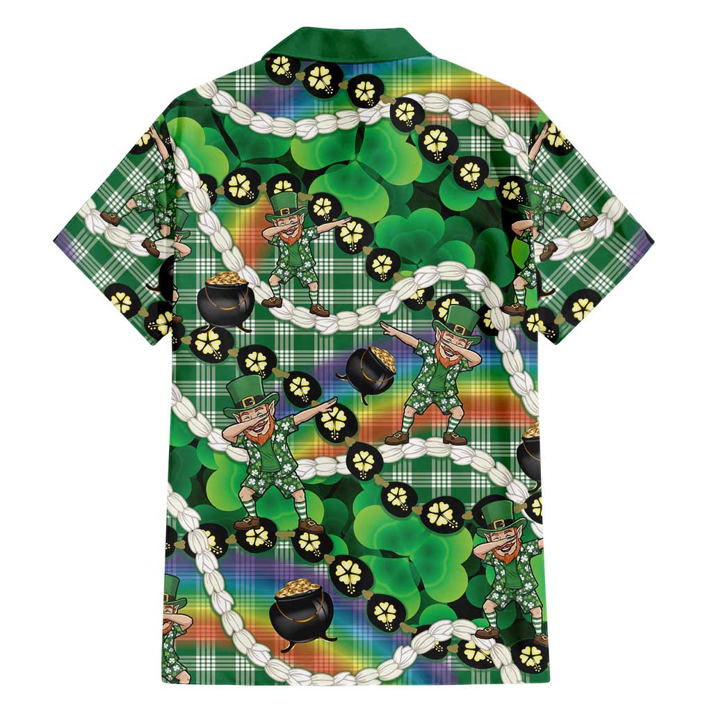 St Patrick's Day Palaka Hawaii Family Matching Long Sleeve Bodycon Dress and Hawaiian Shirt Kukui Nut Pikake Lei Shamrock Dabbing Leprechaun LT14 - Polynesian Pride