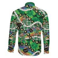 St Patrick's Day Palaka Hawaii Family Matching Long Sleeve Bodycon Dress and Hawaiian Shirt Kukui Nut Pikake Lei Shamrock Dabbing Leprechaun LT14 - Polynesian Pride