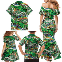 St Patrick's Day Palaka Hawaii Family Matching Mermaid Dress and Hawaiian Shirt Kukui Nut Pikake Lei Shamrock Dabbing Leprechaun LT14 - Polynesian Pride