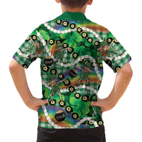 St Patrick's Day Palaka Hawaii Family Matching Off Shoulder Maxi Dress and Hawaiian Shirt Kukui Nut Pikake Lei Shamrock Dabbing Leprechaun LT14 - Polynesian Pride
