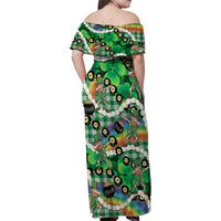 St Patrick's Day Palaka Hawaii Family Matching Off Shoulder Maxi Dress and Hawaiian Shirt Kukui Nut Pikake Lei Shamrock Dabbing Leprechaun LT14 - Polynesian Pride