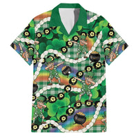 St Patrick's Day Palaka Hawaii Family Matching Puletasi and Hawaiian Shirt Kukui Nut Pikake Lei Shamrock Dabbing Leprechaun LT14 Dad's Shirt - Short Sleeve Green - Polynesian Pride
