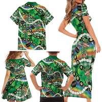 St Patrick's Day Palaka Hawaii Family Matching Short Sleeve Bodycon Dress and Hawaiian Shirt Kukui Nut Pikake Lei Shamrock Dabbing Leprechaun LT14 - Polynesian Pride