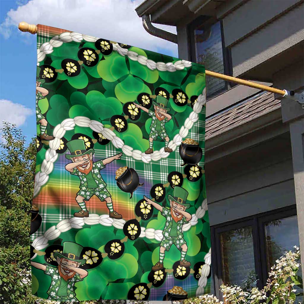St Patrick's Day Palaka Hawaii Garden Flag Kukui Nut Pikake Lei Shamrock Dabbing Leprechaun