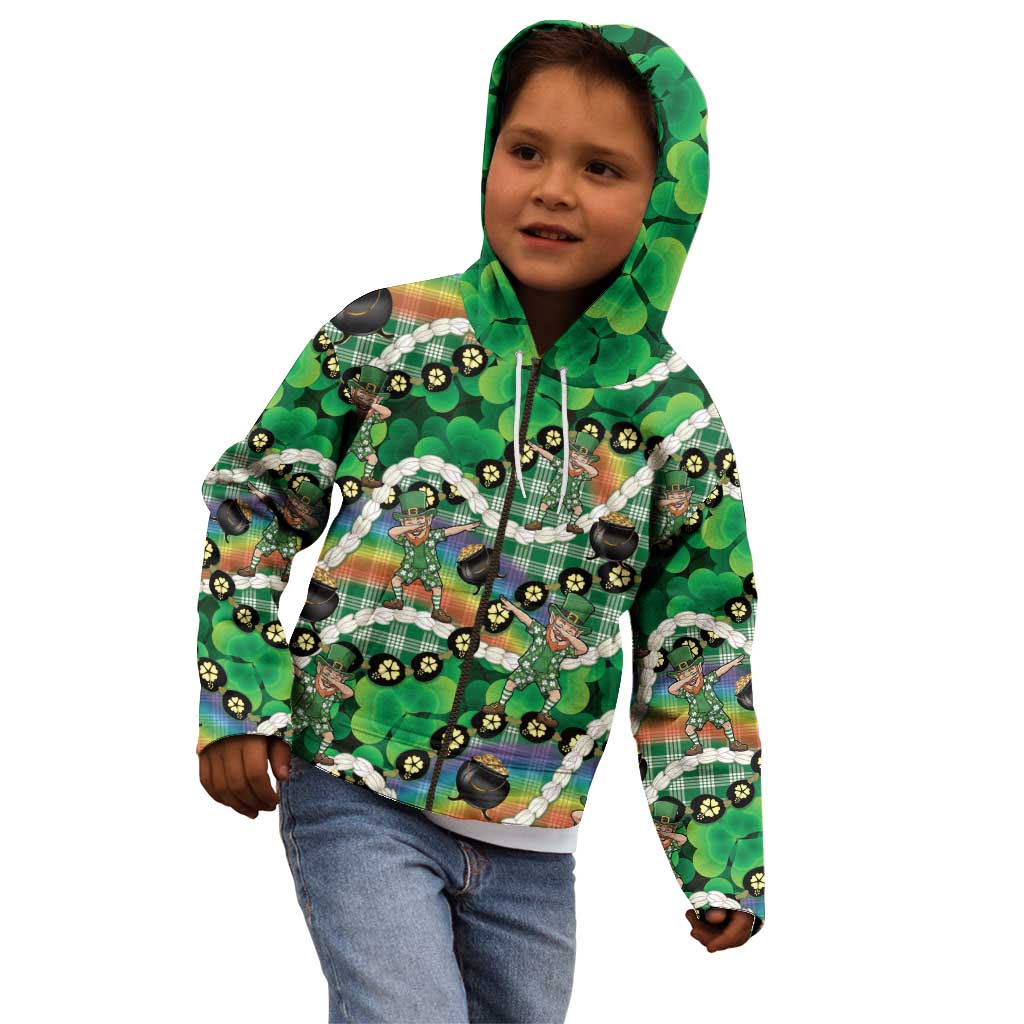 St Patrick's Day Palaka Hawaii Kid Hoodie Kukui Nut Pikake Lei Shamrock Dabbing Leprechaun