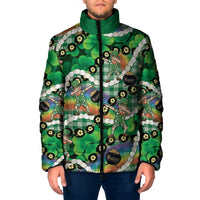 St Patrick's Day Palaka Hawaii Padded Jacket Kukui Nut Pikake Lei Shamrock Dabbing Leprechaun