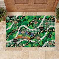 St Patrick's Day Palaka Hawaii Rubber Doormat Kukui Nut Pikake Lei Shamrock Dabbing Leprechaun