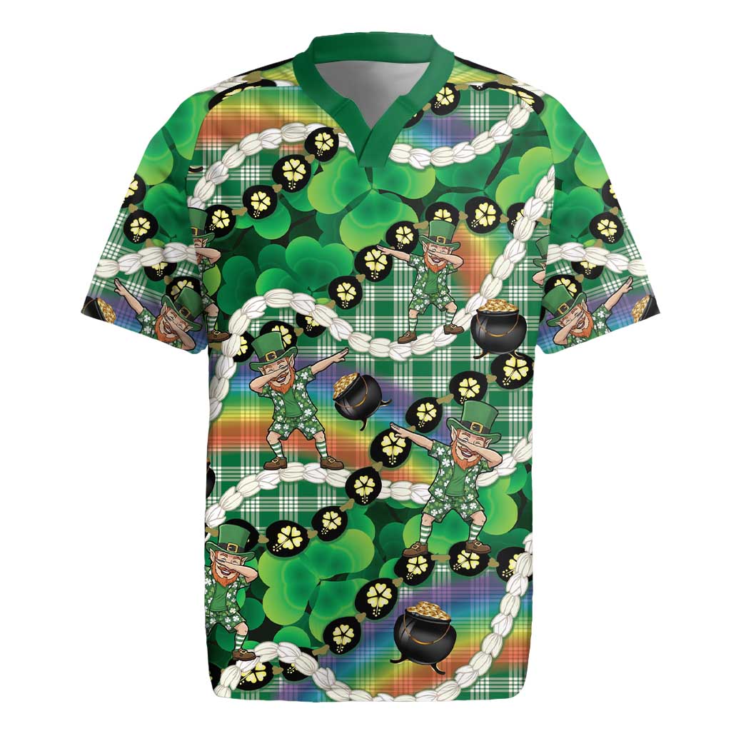 St Patrick's Day Palaka Hawaii Rugby Jersey Kukui Nut Pikake Lei Shamrock Dabbing Leprechaun LT14 Green - Polynesian Pride