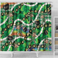 St Patrick's Day Palaka Hawaii Shower Curtain Kukui Nut Pikake Lei Shamrock Dabbing Leprechaun