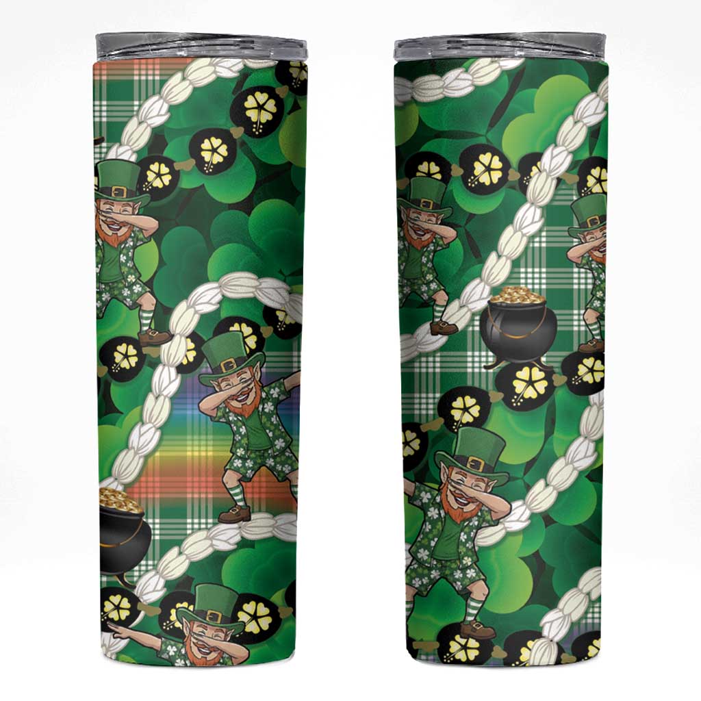 St Patrick's Day Palaka Hawaii Skinny Tumbler Kukui Nut Pikake Lei Shamrock Dabbing Leprechaun