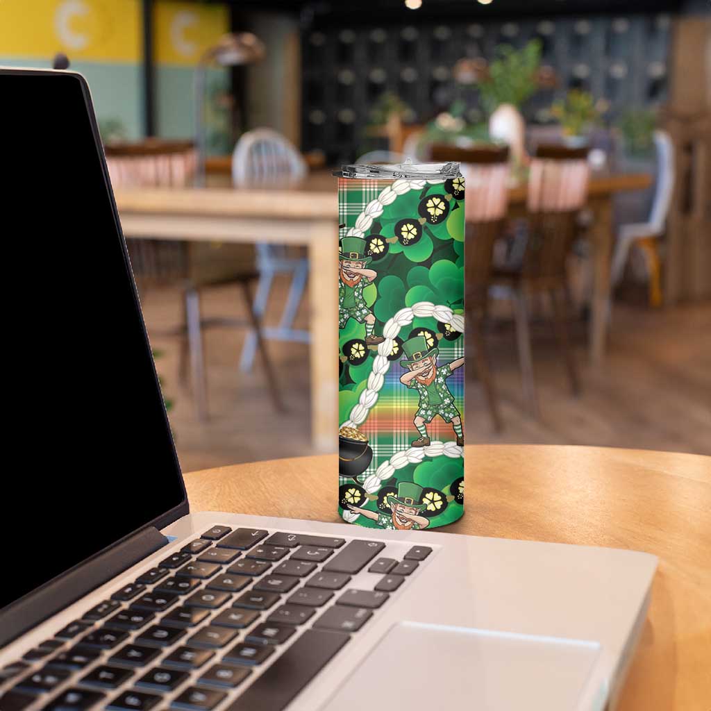 St Patrick's Day Palaka Hawaii Skinny Tumbler Kukui Nut Pikake Lei Shamrock Dabbing Leprechaun