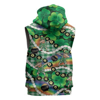 St Patrick's Day Palaka Hawaii Sleeveless Hoodie Kukui Nut Pikake Lei Shamrock Dabbing Leprechaun