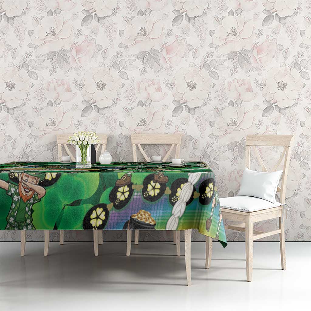 St Patrick's Day Palaka Hawaii Tablecloth Kukui Nut Pikake Lei Shamrock Dabbing Leprechaun