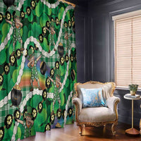 St Patrick's Day Palaka Hawaii Window Curtain Kukui Nut Pikake Lei Shamrock Dabbing Leprechaun