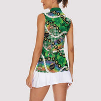 St Patrick's Day Palaka Hawaii Women Sleeveless Polo Shirt Kukui Nut Pikake Lei Shamrock Dabbing Leprechaun