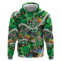 St Patrick's Day Palaka Hawaii Zip Hoodie Kukui Nut Pikake Lei Shamrock Dabbing Leprechaun