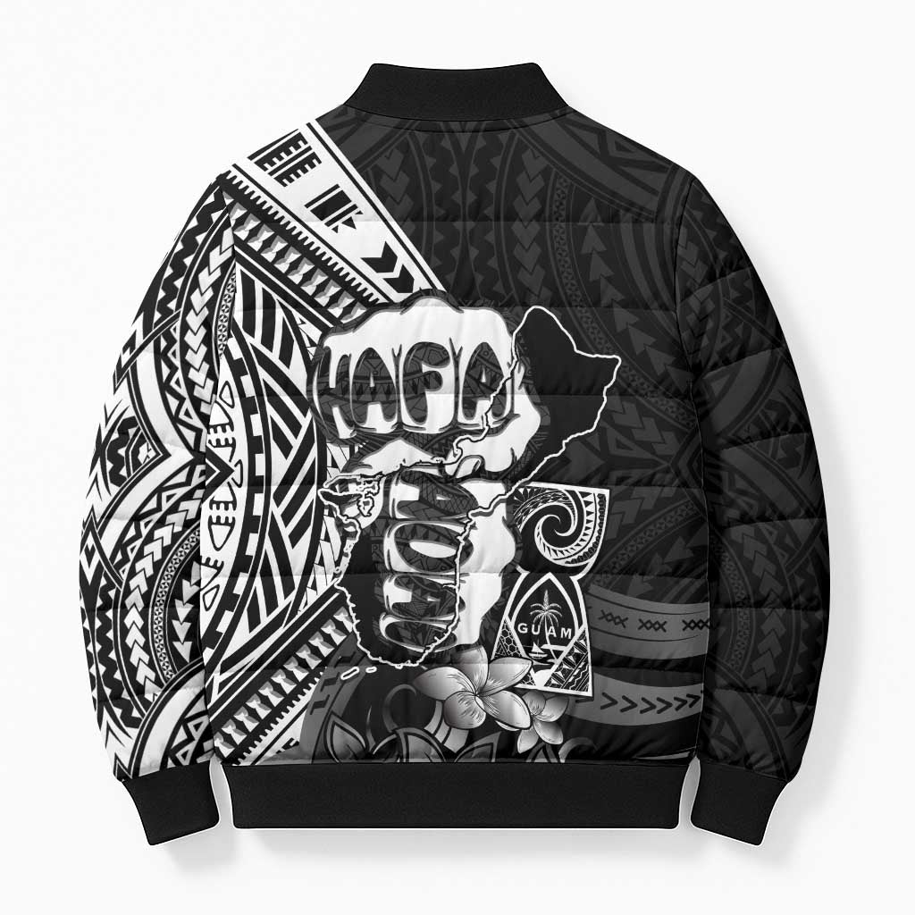 Hafa Adai Guam Discovery Day Bomber Puffer Jacket Chamorro Latte Stone Hand Black Version