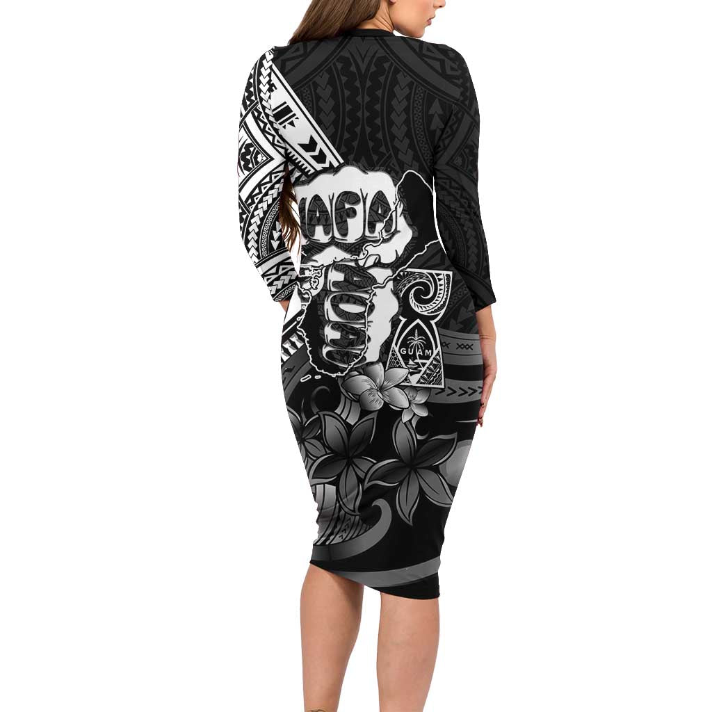 Hafa Adai Guam Discovery Day Family Matching Long Sleeve Bodycon Dress and Hawaiian Shirt Chamorro Latte Stone Hand Black Version LT14 - Polynesian Pride