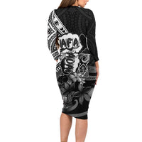 Hafa Adai Guam Discovery Day Family Matching Long Sleeve Bodycon Dress and Hawaiian Shirt Chamorro Latte Stone Hand Black Version LT14 - Polynesian Pride