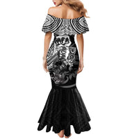 Hafa Adai Guam Discovery Day Family Matching Mermaid Dress and Hawaiian Shirt Chamorro Latte Stone Hand Black Version