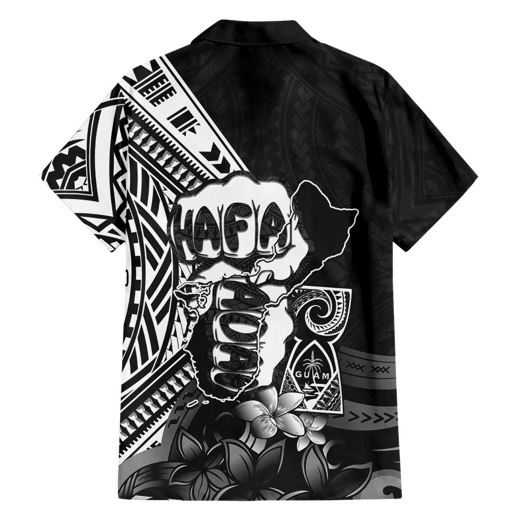 Hafa Adai Guam Discovery Day Family Matching Off The Shoulder Long Sleeve Dress and Hawaiian Shirt Chamorro Latte Stone Hand Black Version LT14 - Polynesian Pride