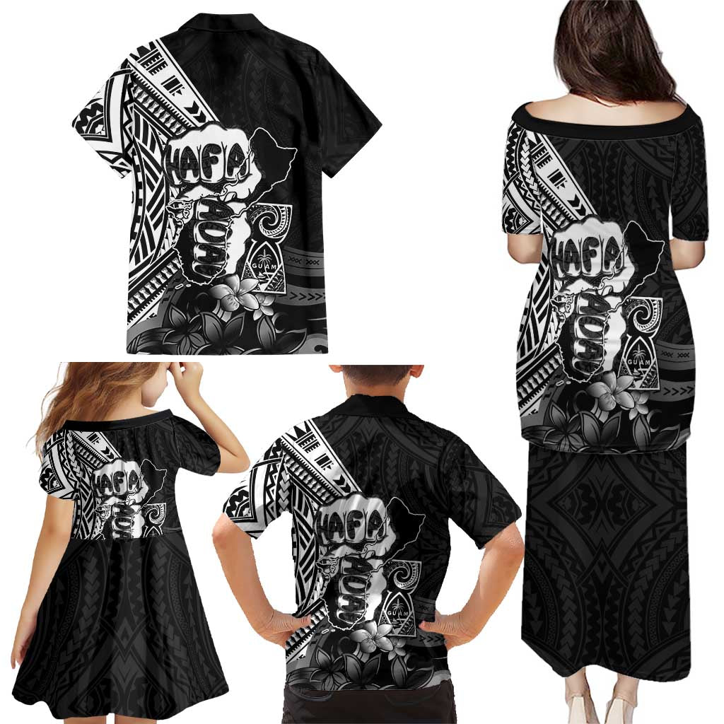 Hafa Adai Guam Discovery Day Family Matching Puletasi and Hawaiian Shirt Chamorro Latte Stone Hand Black Version LT14 - Polynesian Pride