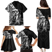 Hafa Adai Guam Discovery Day Family Matching Puletasi and Hawaiian Shirt Chamorro Latte Stone Hand Black Version LT14 - Polynesian Pride