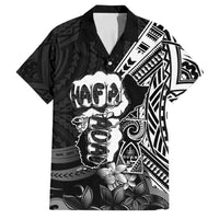 Hafa Adai Guam Discovery Day Family Matching Puletasi and Hawaiian Shirt Chamorro Latte Stone Hand Black Version LT14 Dad's Shirt - Short Sleeve Black - Polynesian Pride