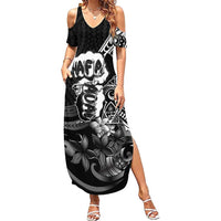 Hafa Adai Guam Discovery Day Family Matching Summer Maxi Dress and Hawaiian Shirt Chamorro Latte Stone Hand Black Version