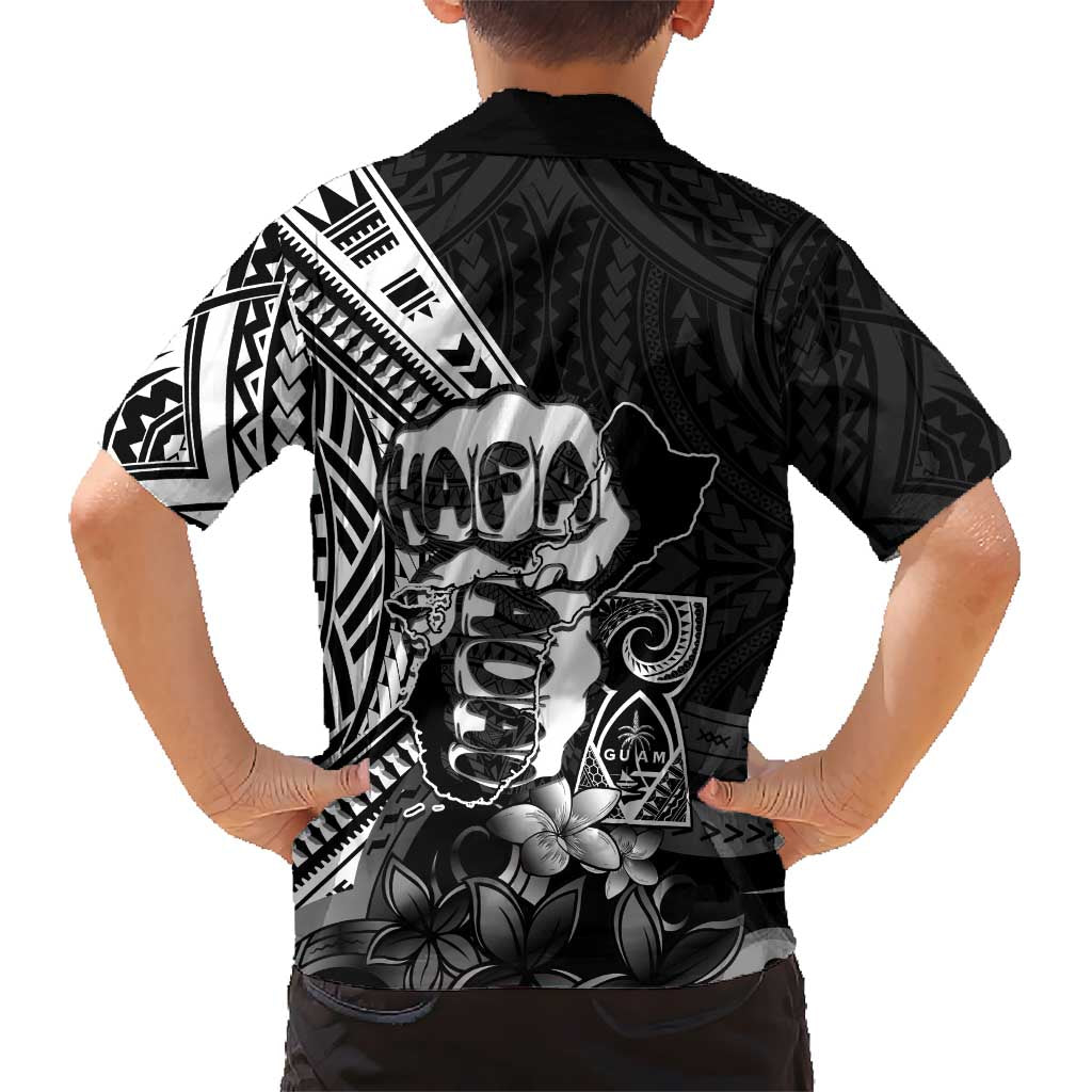 Hafa Adai Guam Discovery Day Family Matching Tank Maxi Dress and Hawaiian Shirt Chamorro Latte Stone Hand Black Version