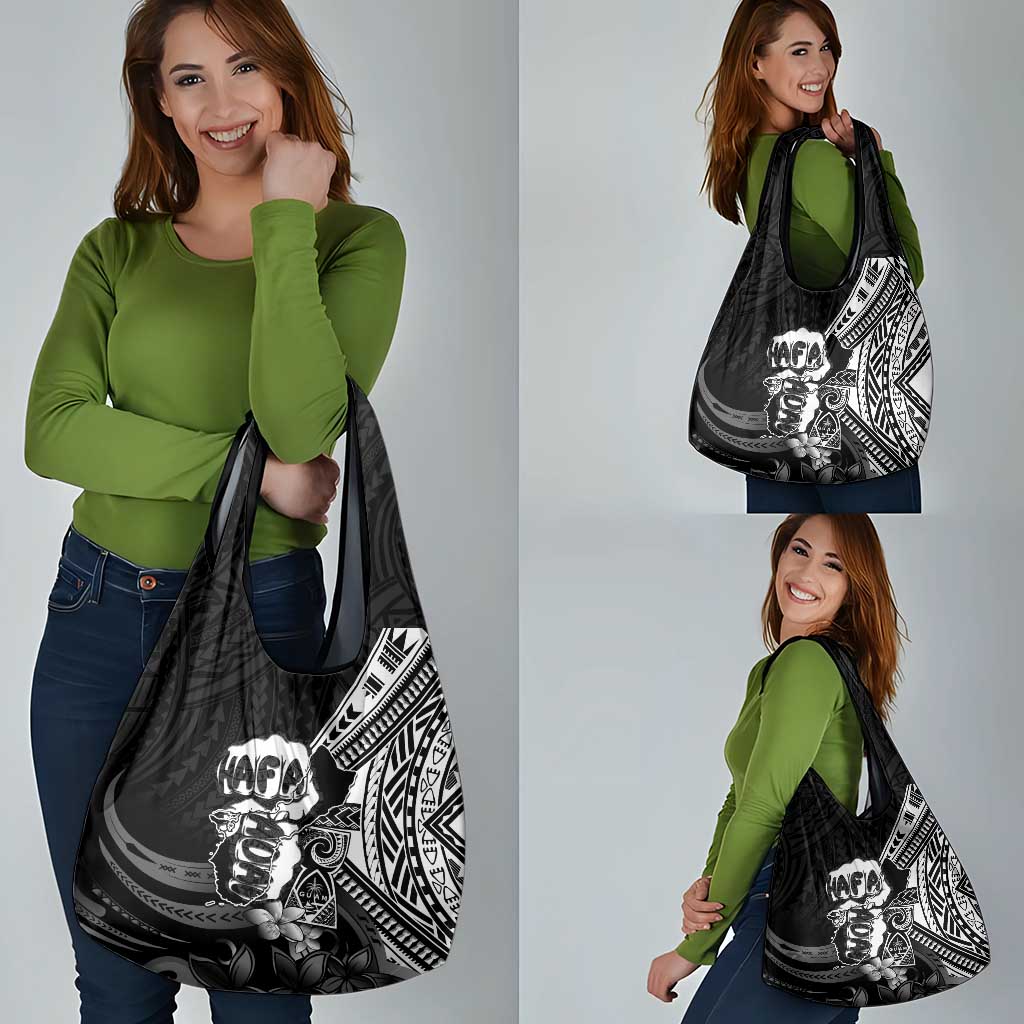 Hafa Adai Guam Discovery Day Grocery Bag Chamorro Latte Stone Hand Black Version