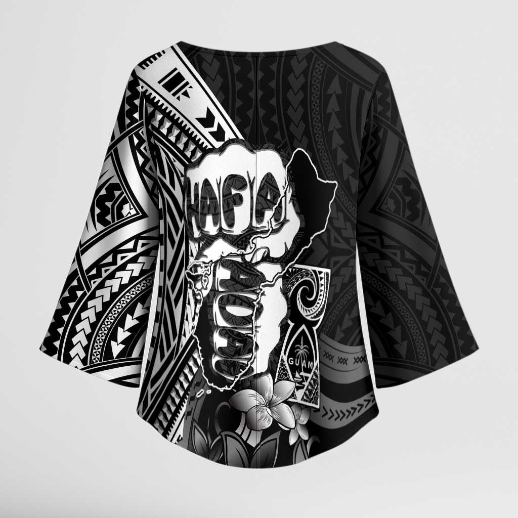 Hafa Adai Guam Discovery Day Kimono Sleeve Blouse Chamorro Latte Stone Hand Black Version